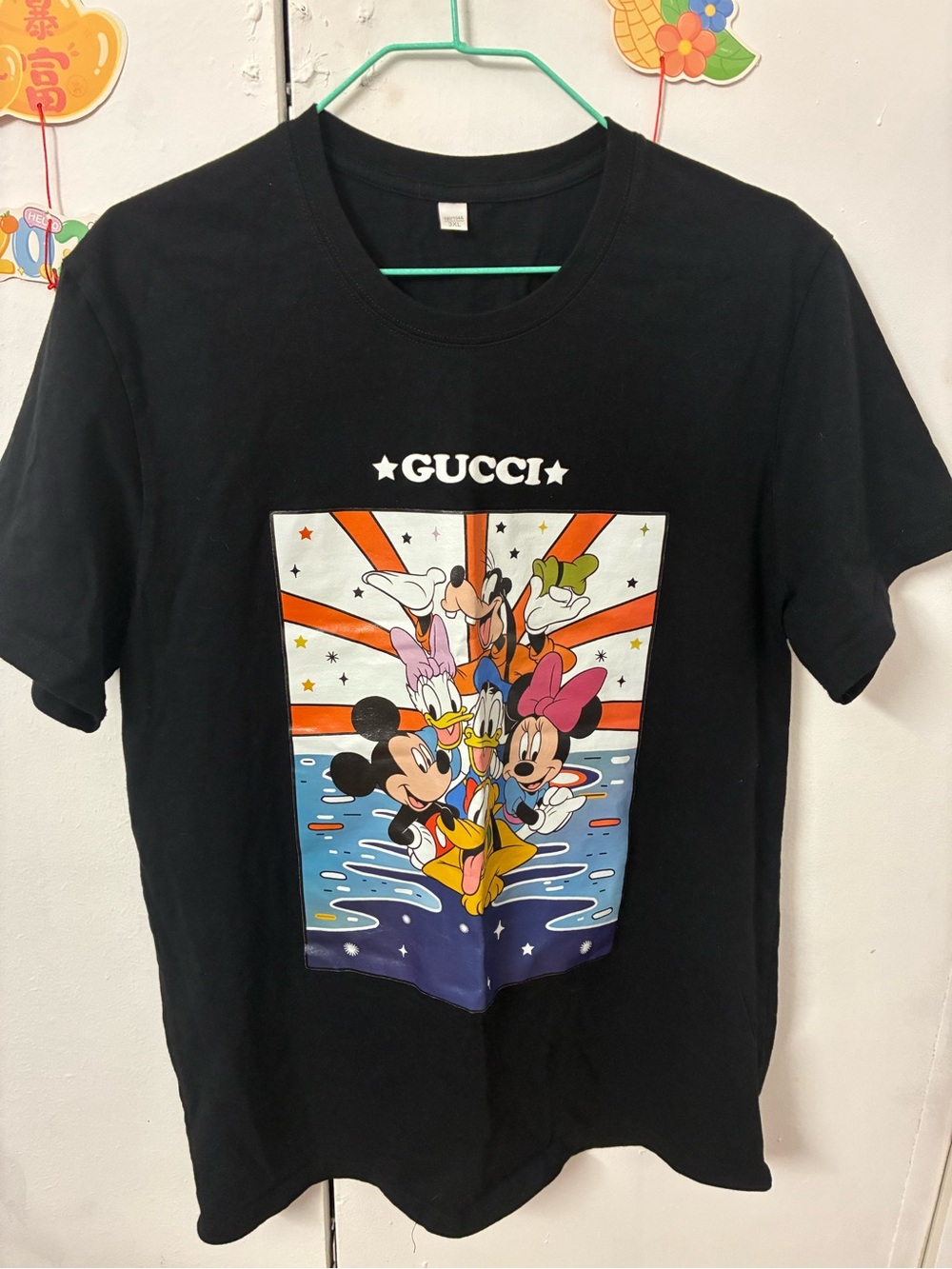 Gucci Black Kids Short-Sleeve Tee with Colorful Disney Character Panel